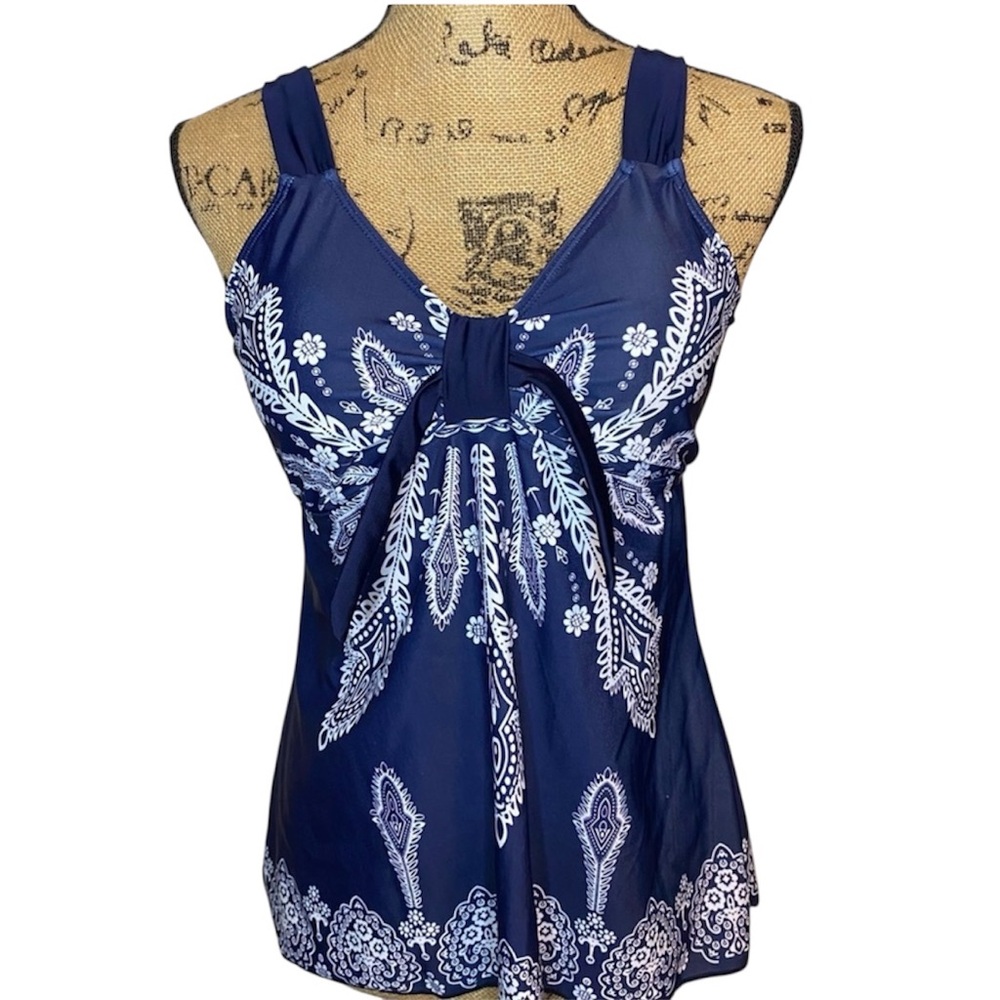 Navy and white Swimsuit Top Large